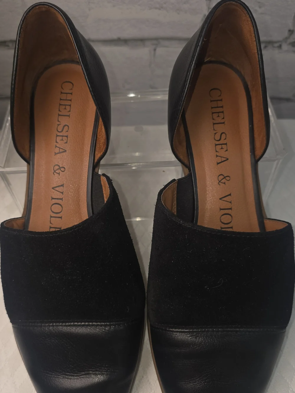 CHELSEA & VIOLET BLACK LEATHER PIPPA FLATS POINTED TOE d'ORSAY CUT OUT WOMENS 8M